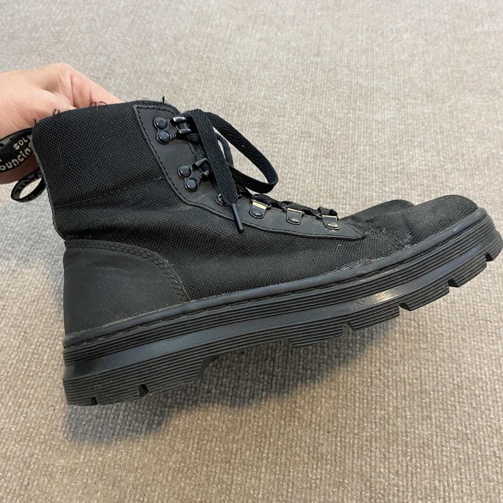Dr. Martens Combs W Boots Womens Size 8 Black Canvas Ankle Combat Distressed Y2K